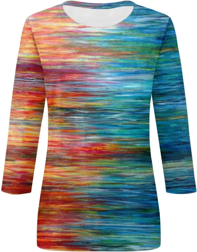 Vista 2 de GONEBIN Otoño Ropa Moda Casual 34 Manga Flor Estampado Cuello Redondo Pullover Top Blusa