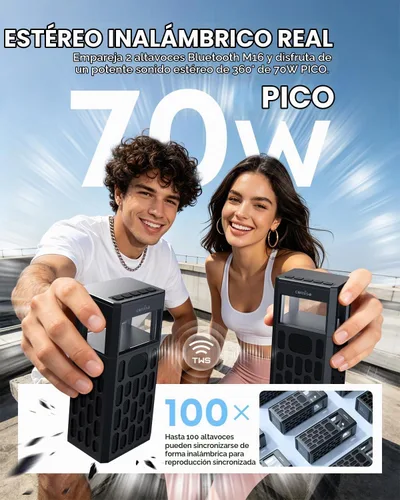 Vista 6 de Altavoz Bluetooth portátil 30W, graves profundos, IPX6 impermeable, luces