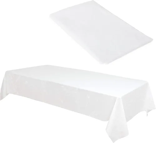 Vista 7 de BULK - Manteles de plástico blanco Paquete de 100 54 x 108 pulgadas Se adapta a mesas plegables y de picnic estándar Plegado, fácil