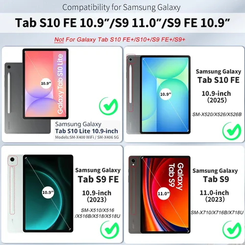 Vista 2 de Junfire Funda protectora para Galaxy Tab S10 Lite/S10 FE/S9 FE 5G/S9 con soporte para lápiz capacitivo, Samsung Tab 10.9"/ 11" a prueba de golpes