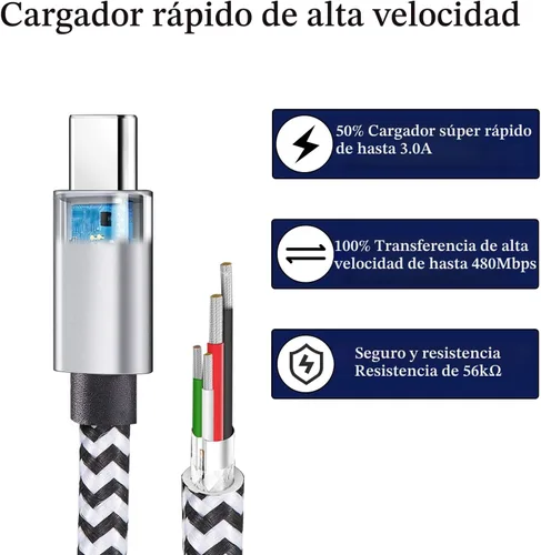 Vista 4 de QQLIKE Cable USB C, paquete de 5 (6 pies) cable trenzado de nailon tipo C de carga rápida 3A