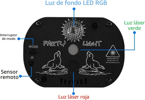 Vista 6 de Luces de fiesta para escenario de DJ Disco, proyector de luz láser LED RGB con flash estroboscópico activado por sonido y control remoto