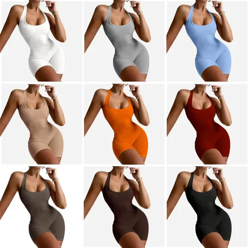 Vista 3 de EOJN Traje corto de una pieza para mujer, sin mangas, bodycon, sin mangas, overol
