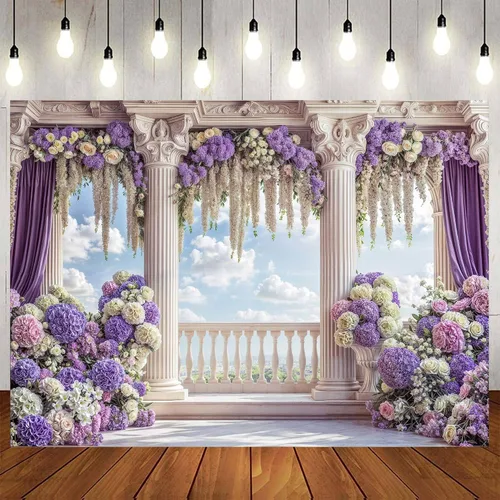 Vista 14 de Telón de fondo de flores de primavera de 5 x 3 pies para sesión de fotos de flores rosas y flores, decoración de fiesta de té, telón de fondo