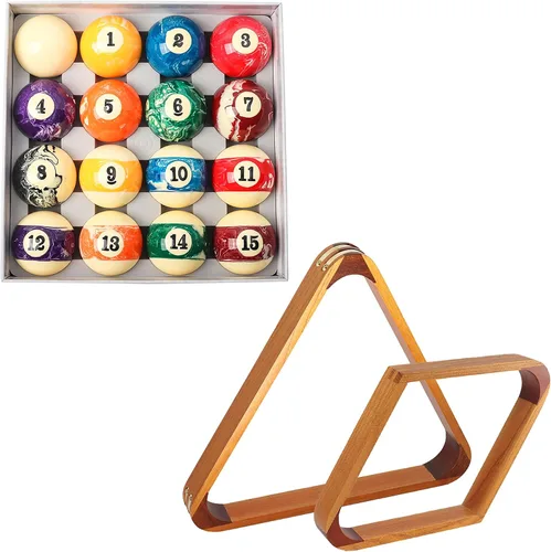 Vista 17 de GSE 2-1/4" Standard Pool Balls Set with Solid Wood Billiard Ball Racks Set Bolas de estilo mármol oscuro