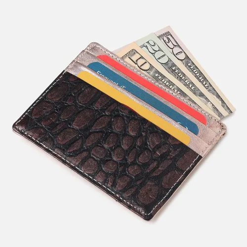 Vista 2 de Tarjetero de cuero genuino para hombres y mujeres, bolso minimalista para tarjetas, carteras para hombre, diseño ultrafino, ideal para viajes
