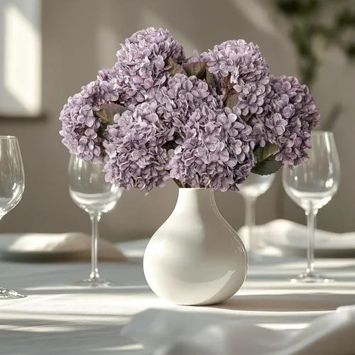 Vista 8 de Flores Artificiales Cabezas de Hortensias de Seda Falsa Ramo con Tallos al Por Mayor para Decoración de Otoño Centro de Mesa Navidad Interior Azul