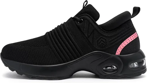 Vista 6 de FENLERN - Zapatos con punta de acero para mujer, tenis de seguridad ligeros con amortiguación de aire, zapatos de trabajo resistentes, fáciles
