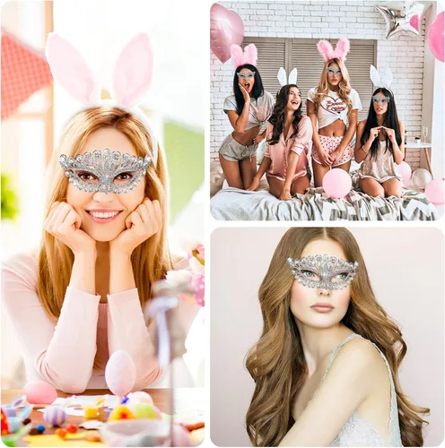 Vista 6 de Toyvian Máscara de disfraz con diamantes de imitación brillantes, máscara de baile de graduación, máscara veneciana de Mardi Gras para mujeres