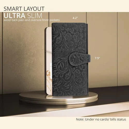 Vista 3 de Cartera de cuero genuino para mujer de cuero con bloqueo RFID - Tarjetero triple de diseñador para damas tipo clutch con ventana de identificación