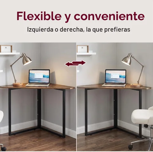 Vista 6 de VECELO - Escritorio de esquina, mesas de oficina para sala de estar para espacio pequeño, escritorio de computadora triangular con marco de acero
