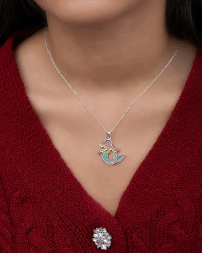 Vista 2 de Disney Jewelry for Women, Little Mermaid Ariel Silver Plated Necklace Pendants, Rainbow Crystal, Rainbow Glitter, Crystal Seashell Accents, 18