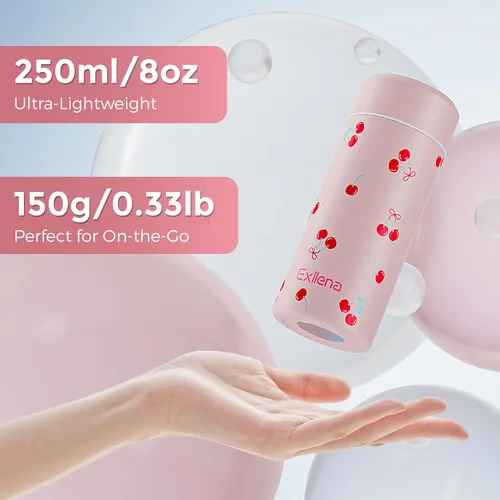 Vista 2 de 【Mejorado】Exllena Botella de Agua Aislada Pequeña 8 oz/250ml – Mini Botella de Agua Aislada para Bebidas Calientes y Frías, Botella de Agua Pequeña