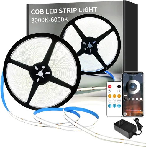 Vista 12 de Tiras de Luces LED COB 32.8 pies, 6000K DC 24V Regulables Blancas Flexibles Luces de Cuerda LED para Dormitorio, con Control Remoto y de Aplicación