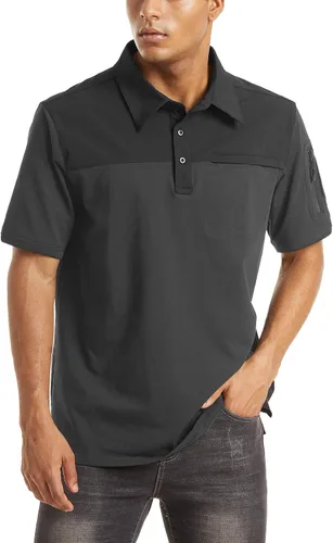Vista 4 de MAGNIVIT Polo de manga corta para hombre, de secado rápido, militar, táctico, sin botones