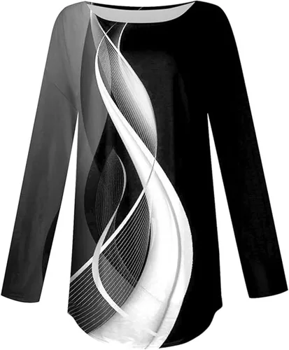 Vista 3 de Camisas de otoño para mujer, modernas, informales, holgadas, de manga larga, cuello redondo, cómodas, sudaderas de ocio