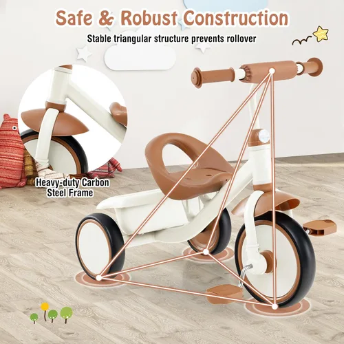 Vista 6 de HONEY JOY Triciclo, triciclo para niños de 3 ruedas con asiento ajustable, cesta de almacenamiento extraíble, triciclo para niños de 3 a 5 años