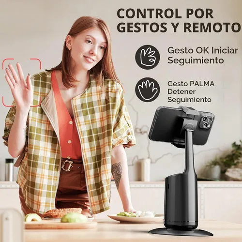 Vista 3 de Trípode de seguimiento facial automático – Soporte de teléfono de seguimiento automático de rotación de 360°, sin aplicación, soporte de cámara