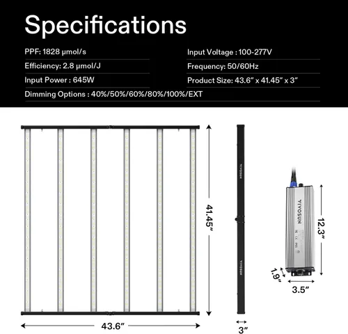 Vista 2 de VIVOSUN VSFL6450 Luz de Cultivo LED de Barra, Luz de Cultivo para Plantas de 645W con 6 Barras, Plegable y Regulable, Espectro Completo con Luz