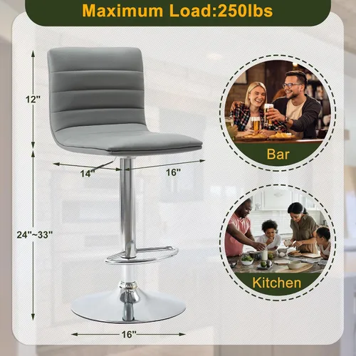 Vista 3 de NicBex Taburetes de bar giratorios modernos de piel sintética ajustables, taburetes de bar para isla de cocina, juego de 2, (color gris)