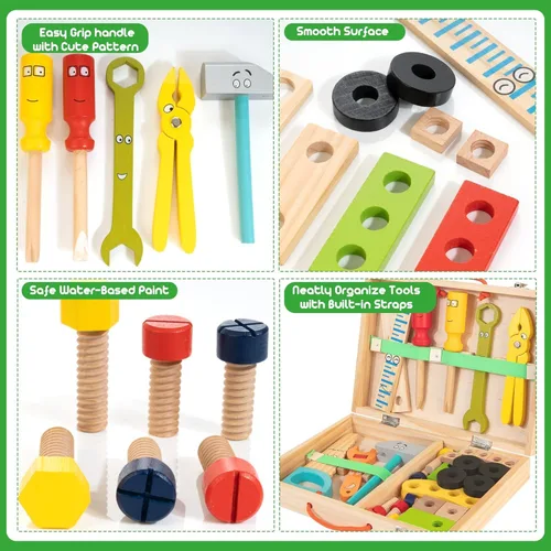 Vista 5 de Kit de herramientas de madera para niños, juego de herramientas Montessori