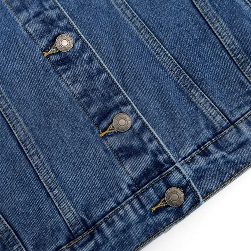 Vista 6 de Chaqueta de mezclilla para mujer, desgastada, con botones, con bolsillos.