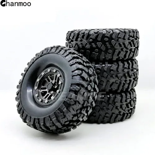 Vista 4 de Llantas de metal Beadlock de 1.9 y neumáticos de oruga hexagonal de 4.724 in con insertos de espuma para 1:10 RC Crawler Axial SCX10 III TRX4 Redcat