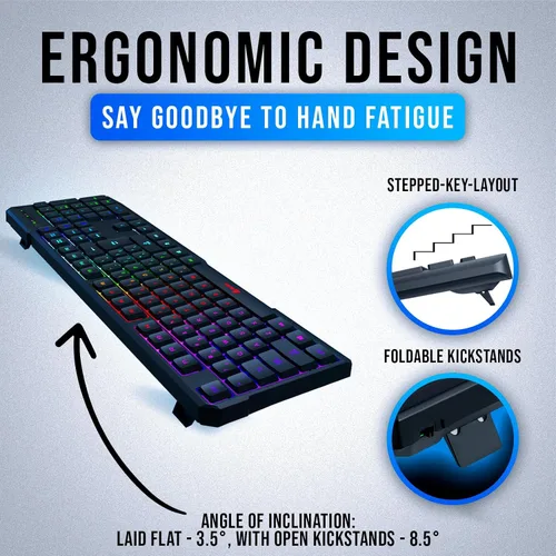 Vista 3 de KLIM Chroma - Teclado USB RGB para juegos, teclado de computadora con cable para PC, membrana, resistente al agua, duradero, respuesta de 2 ms