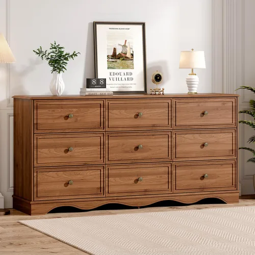 Vista 12 de Chrangmay Cómoda de 9 cajones, cómoda moderna de mediados de siglo de 63 pulgadas de ancho, cómoda de madera con 9 cajones de almacenamiento