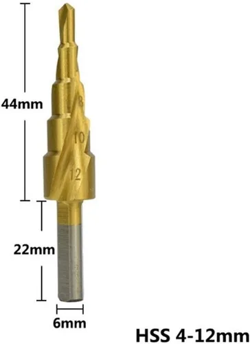 Vista 2 de Spiral Grooved Step Drill Bit Set HSS Titanium Hole Drilling Spiral Flute Cobalt Step Cone Drill,Carbide Step Drill Bit Woodworking Drill Bit HSS