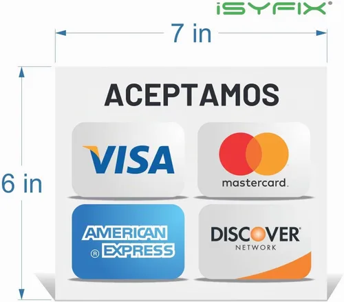 Vista 2 de iSYFIX Calcomanías adhesivas para tarjetas de crédito, 4 unidades de 7 x 6 pulgadas, aceptamos Visa, MasterCard, Amex & Discover, vinilo