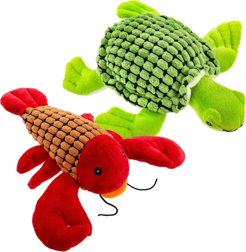 Vista 2 de Giftable World Langosta de pana de peluche para mascotas de 9 pulgadas con chirriante y arruga