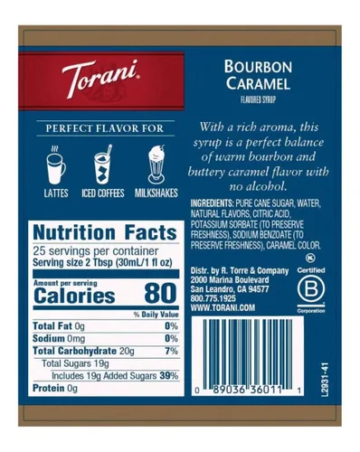 Vista 2 de Torani - Jarabe de caramelo Bourbon 25.4 onzas líquidas