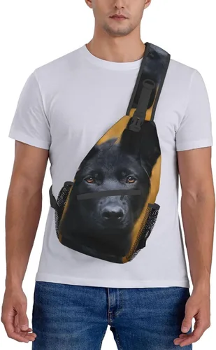 Vista 7 de Bolso cruzado de piña dorada, bolsa de hombro, mochila de senderismo al aire libre, adecuada para hombres y mujeres, Perro pastor alemán negro