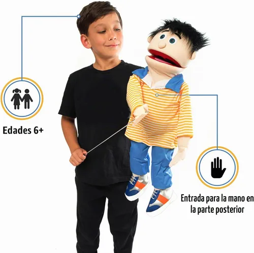 Vista 2 de Marioneta estilo ventrílocuo de 25 pulgadas, Bobby, Peach Boy, cuerpo completo