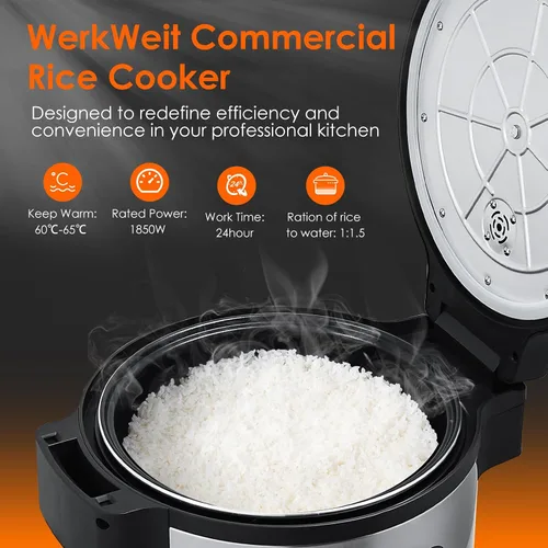 Vista 3 de Arrocera comercial 13L olla de arroz grande 50 tazas (cocidas)/25 tazas (sin cocinar), olla arrocera de 1850 W para restaurante, comedor, fiesta