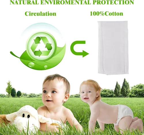 Vista 2 de Fasoar - Pañales predoblados de tela – 100% algodón premium sin blanquear, 3 capas lavables para bebés a niños – multiuso (10-35 libras) 5/6/10/12