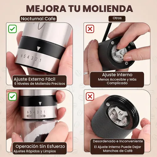 Vista 6 de Molinillo de café manual – Molinillo manual de grano de café con manivela, 6 ajustes de molienda para expreso, prensa francesa y vertido – Molinillo