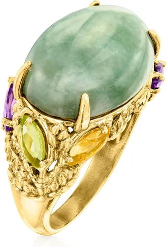 Vista 3 de Ross-Simons Anillo de piedras preciosas múltiples de jade y 0.90 qt t en oro de 18 quilates sobre plata esterlina