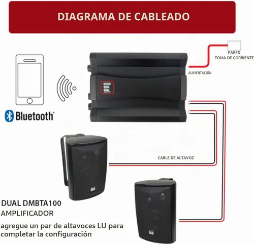 Vista 5 de Dual Electronics DBTMA100 Amplificador Bluetooth Micro 2 Canales Clase D 100W peak power, up to 100ft Bluetooth range, 3.5mm AUX input, stereo RCA