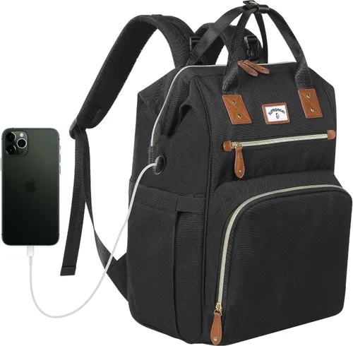 Vista 11 de Mochila para pañales: bolsa de bebé para niño y niña, bolsa grande para mamá, bolsillos aislados, agujeros para cargador para hombres y mujeres