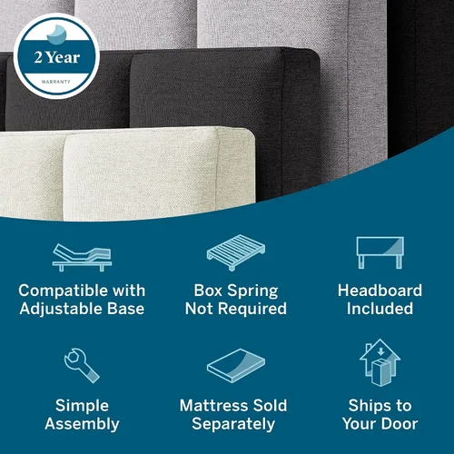 Vista 6 de Lucid - Cama de plataforma tapizada con un cabecero tapizado, de madera resistente, no requiere somier Negro