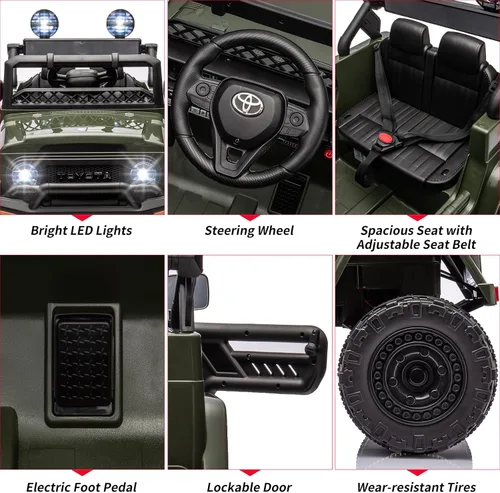 Vista 2 de Auto de paseo de 12 V para niños, camión Toyota con licencia, automóvil eléctrico para niños con control remoto, música, luces LED, sistema