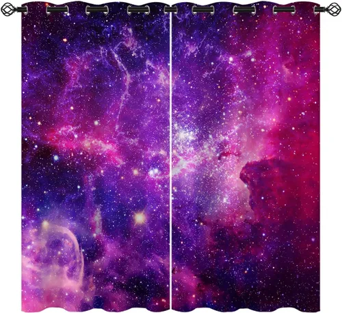 Vista 12 de Cortinas opacas de nebulosa galaxia para niñas y niños, decoración del hogar, universo galáctico, galaxias espaciales, planeta, ojales, cortinas