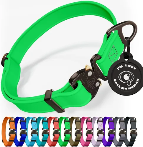 Vista 13 de Biothane - Collar de perro con hebilla de cobra, fabricado en Estados Unidos, etiqueta de identificación con código QR incluida, collares de perro
