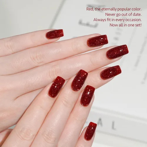 Vista 3 de GAOY - Juego de 6 esmaltes de uñas en gel de color rojo borgoña, incluido el kit de esmaltes en gel de color rojo vino cereza oscuro con luz