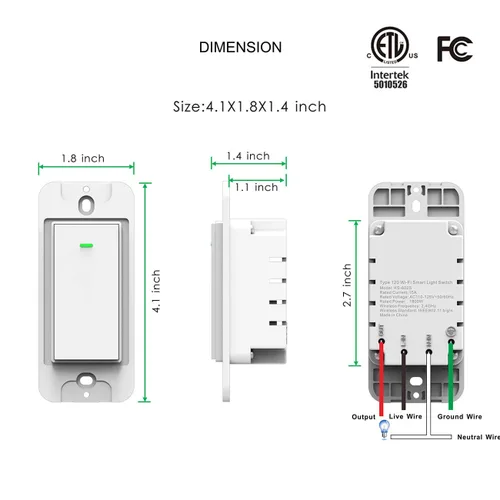Vista 6 de Interruptor inteligente WiFi de pared, interruptor de luz de pared, compatible con Alexa y Google Home