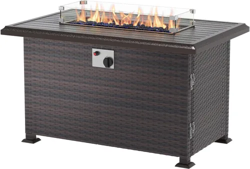 Vista 8 de Mesa redonda de propano de 48 pulgadas, 55000 BTU de combustión automática de gas con mesa de acero, llama ajustable, parabrisas, tapa