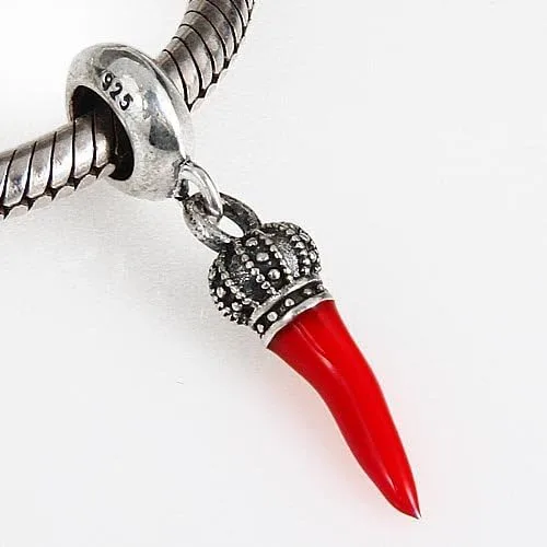 Vista 3 de ARTCHARM Corona de cuentas de cuerno italiano rojo colgante encanto auténtico 925 plata de ley chile colgante perlas ajuste pulsera europea