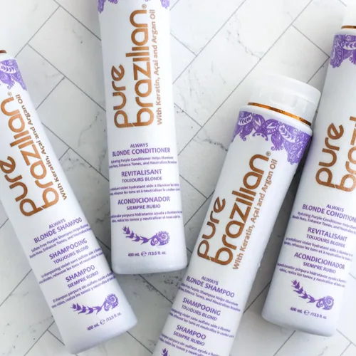 Vista 6 de Pure Brazilian Always Blonde Champú con queratina, Acai y aceite de argán, champú morado para cabello teñido sin sulfatos, 13.5 onzas líquidas